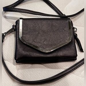 Charming Charlie Gray Pewter Clutch Crossbody Purse Silver Tone Trim